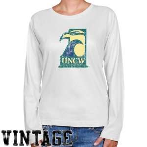UNC Wilmington Seahawks Ladies White Distressed Logo Vintage Long 