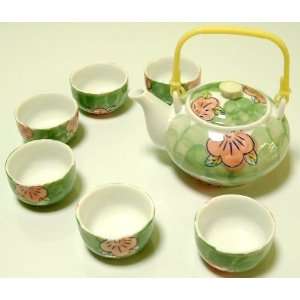  Ceramic Tea Set. Oriental Design. 6 Cups with Tea Pot 
