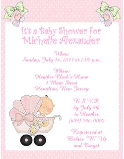   10 one piece flat invitations with envelopes design 4 baby girl in