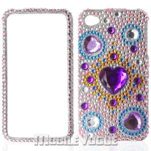 Bling Diamante Rhinestone Hard Case Cover For iPhone 4/4S Purple Heart 