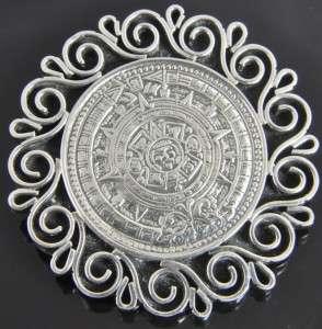 Vtg Taxco Mexico Sterling Silver Aztec Mayan Calendar Brooch Pin Slide 