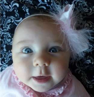   damask baby girl headband marabou feathers bow infant rhinestone NEW