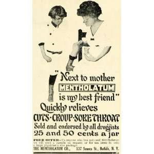  1913 Ad Mentholatum Medical Sore Throat Croup Cuts Price 