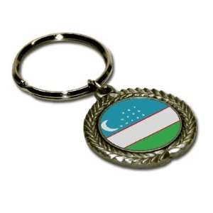  Uzbekistan Flag Pewter Key Chain