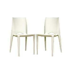  Set of 2 Plastic Accent Dining Chairs   White Finish