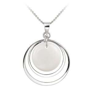   Silver Double Circle with Mother of Pearl Center Pendant, 18 Jewelry