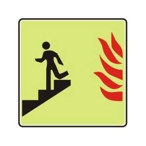  USE STAIRS DOWN SYM WITH FLAME (GLOW) Sign   8 x 8 Lumi 