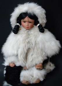   Osmond 18 Porcelain Doll W/ Baby In Papoose Eskimo ? Alaskan  