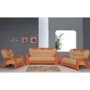   Beige & Orange Leather Loveseat 203 Leather Living Room Collection