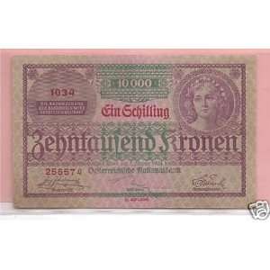  Austria 10000 Kronen 1924 Excellent Rare 