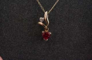10KT Gold Jewelry Ruby & Diamond Heart Necklace 18  