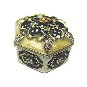    Gold Hexagon Enameled Bejeweled Trinket Box 