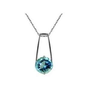  Sterling Silver Round Blue Topaz Pendant Necklace Jewelry