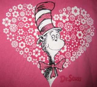 GIRLS DR SEUSS THE CAT IN THE HAT MOCK LAYER GLITTER PINK TEE SHIRT 