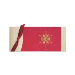   golden snowflake design with unlined red envelope.
