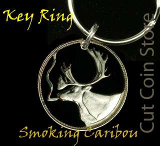 Smoking Canada Caribou Silver Cut Coin Quarter Necklace  