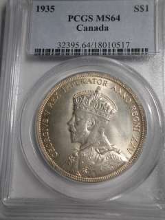 Canada 1935, George V $1, KM 30, 23.3276g, 80% Silver, PCGS MS64 