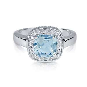  Diamonds in Silver Blue Topaz Cushion Ring Jewelry