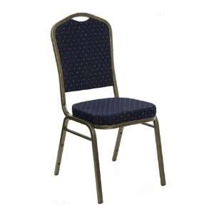  Back Stacking Banquet Chair with Navy Blue Patterned Fabric and Gold 