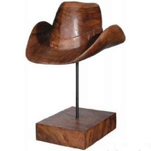    Groovy Stuff Teak Wood Cowboy Hat on a Stand