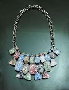   Very Unique Rock silver Tone Chunky Jewel Bib Necklace Colorful 17inch