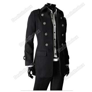 Mens Winter fashion Style Double breasted Woolen Blends Parka coat 