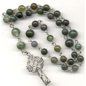 Anglican Rosary   Moss Agate, Sterling Cross