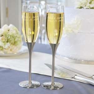  Silver Parisian Romance Champagne Flutes