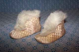 Antique Victorian Baby Boots Leather Sole Rabbit Fur  