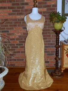 Vintage 80s Prom Cocktail Beaded Long Gold Dress Stole Jean De Lys 