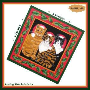 RARE 1992 FABRIC TRADITIONS CHRISTMAS CAT FABRIC PANEL 8 X 8 #D 