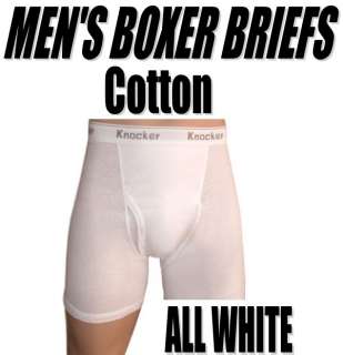 Mens ALL WHITE Boxer Briefs COTTON Underwear L 38 40  