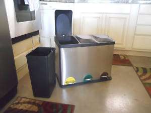 Triple Bin Recycle Can Foot operated trash stainless  