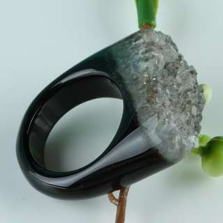   Drusy Geode Crystal Quartz Black Agate GEM Gemstone Finger Ring  