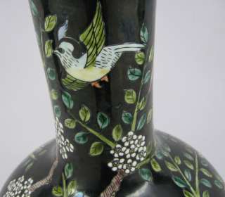 RARE Signed Chinese Qing Kangxi Tri Color Bird Tree and Flower Vases 