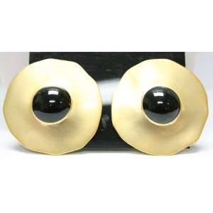   Onyx and Gold Plated Clip On Earrings   Clip On Fashion Earrings Toys