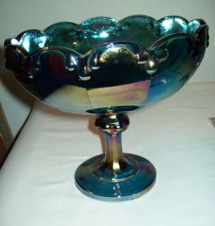 BLUE CARNIVAL INDIANA GLASS COMPOTE PEDESTAL FRUIT BOWL  