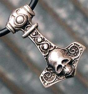 Skull Thor Hammer England Pewter Pendant W Necklace  