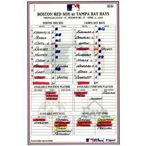  Red Sox at Rays 4 25 2008 Game Used Lineup Card  Sports 