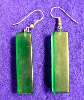 VINTAGE RECTANGULAR PRISM GREEN FRENCH WIRE EARRINGS  
