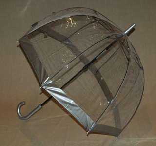 Clear Dome Birdcage Umbrella with Black Brown Stripes  