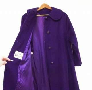 60s Vintage Lustre Jewel Dark Royal Purple 100% Wool Classic Car Coat 