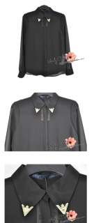 2012 Metal Detail Collar See Through Vintage Soft Shirt Blouse Tops S 