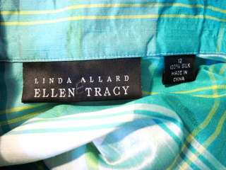 Linda Allard/Ellen Tracy Blue, Green & White Plaid 100% Silk Tunic 