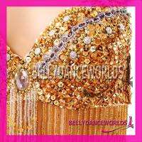 BELLY DANCE COSTUME BRA TOP SEQUINS+BEADED BOLLYWOOD DANCING US SIZE 