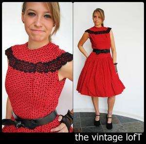 Vtg 50s TEENA PAIGE black heaRT FRENCH rockabilly RED Holiday SWING 