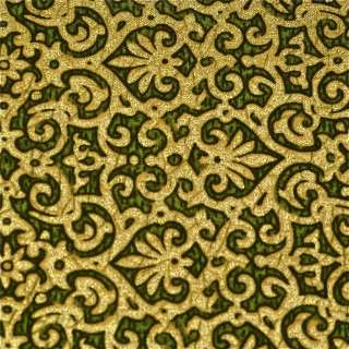   UK Cotton Fabric Elizabethan Brocade Metallic Gold, Olive Green, FQs