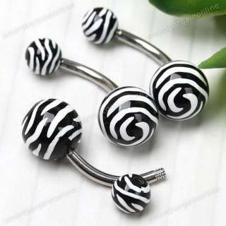 1Pc Zebra Print Body Piercing Bar Navel Belly Ring 14G  