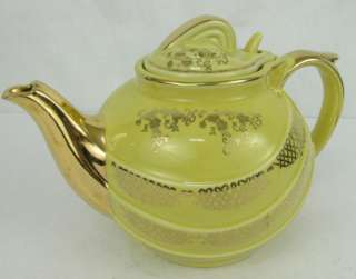 Vintage Hall China Parade Yellow Gold Trim 6 Cup Teapot  