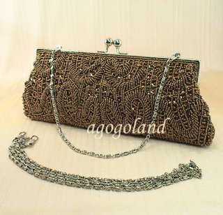 Brown Sequins Beaded Purse   Shiny Hand Sewn Evening Clutch Handbag 